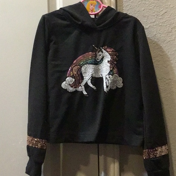WISHFUL PARK Lil Girls Sz M (8) Grey w/Sequined Unicorn Hoodie PreOwned - Picture 1 of 4